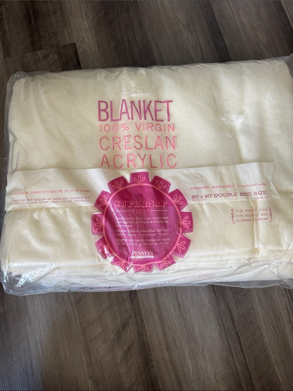 NEW Penney’s vintage pink full double blanket cream satin trim grandma acrylic